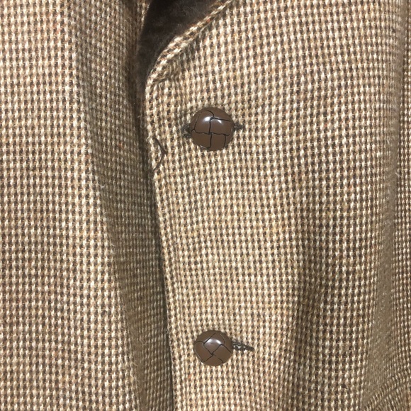 VINTAGE WEATHERCASTER Brown & Tan Houndstooth Fur Collar Blazer Coat Jacket 42 - Picture 4 of 11